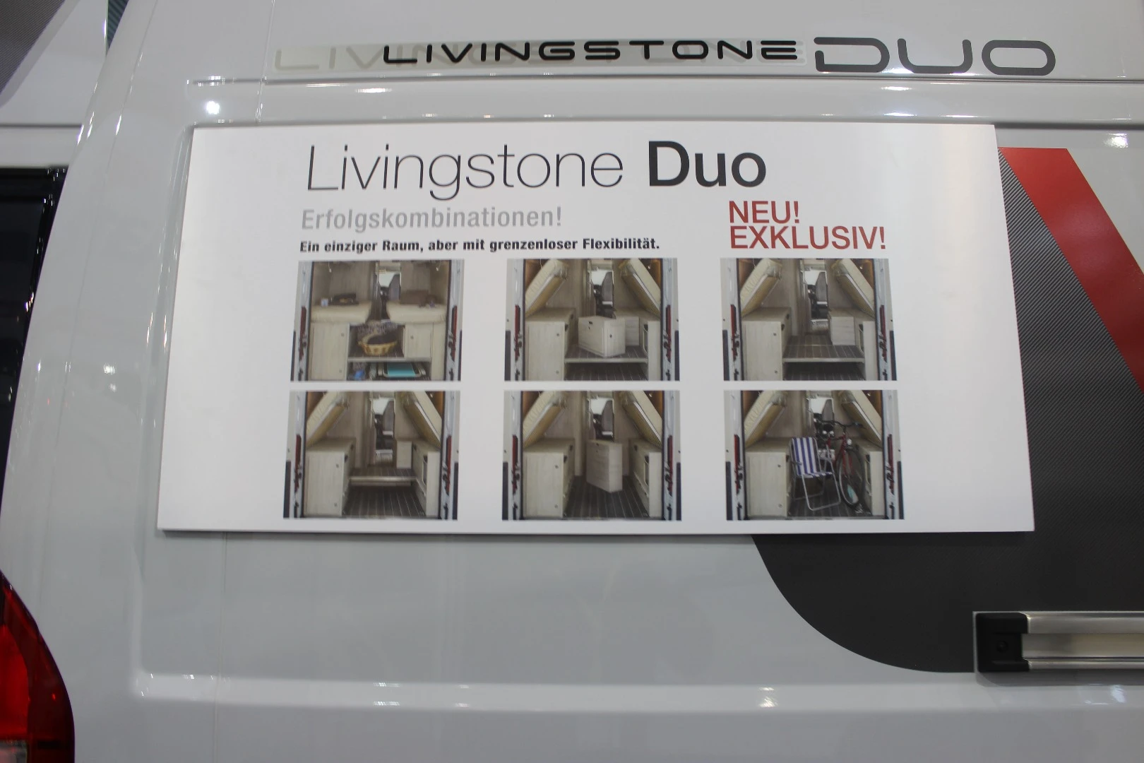 Roller Team highlights the versatile rear load/sleeping area in its Livingstone Duo camper van - instead of the usual full-width bed, it has two longitudinal beds that each fold away to clear out plenty of storage space