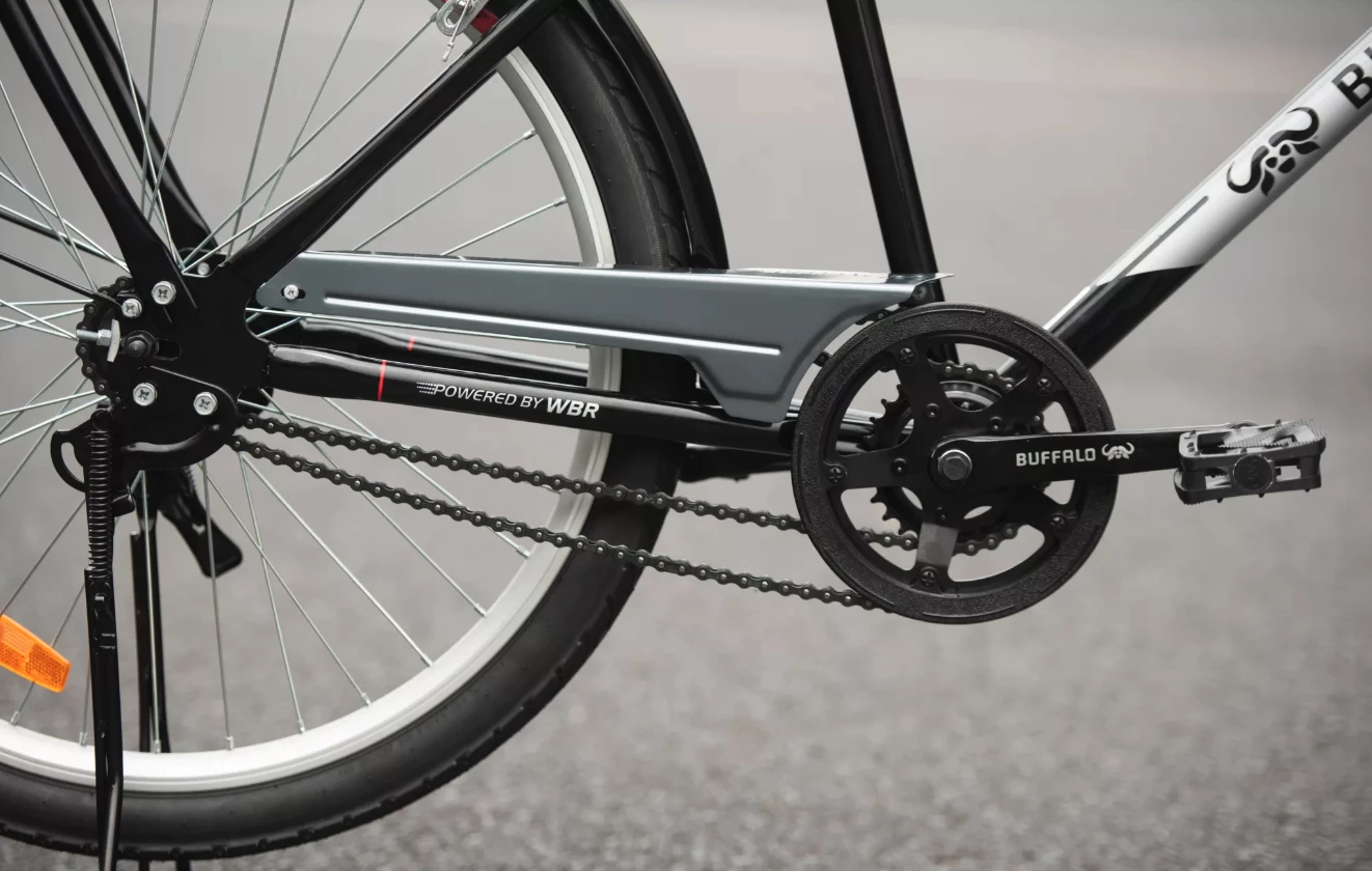 The new dual-chain drive of the Buffalo Bicycle S2 Utility