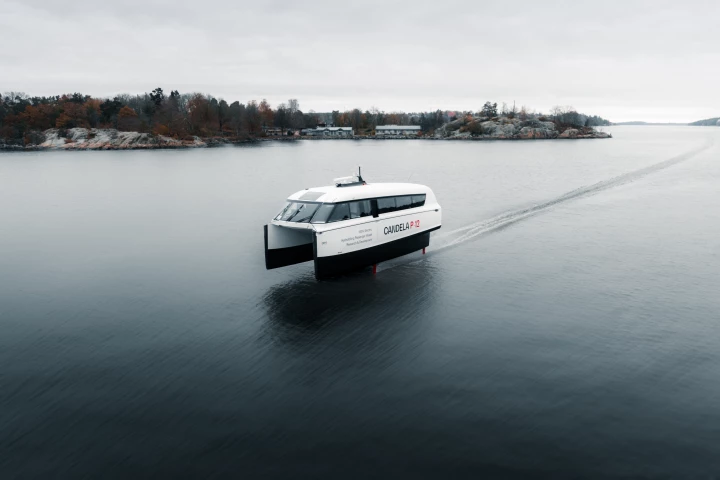 The first pre-production P-12 electric hydrofoiling passenger vessel has completed its maiden voyage, flying above waters outside of Stockholm up to its top speed of 30 knots