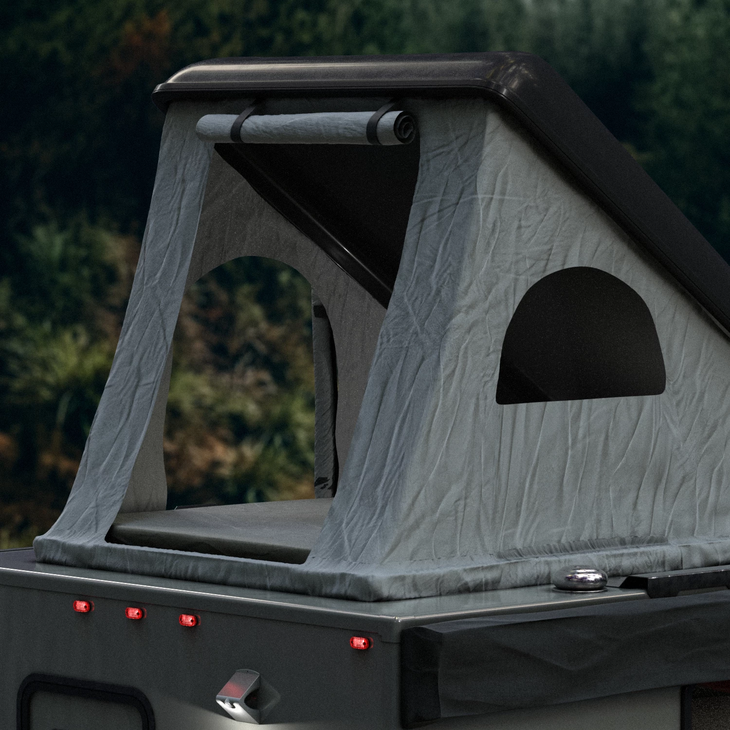 The optional Roost roof-top tent mounts atop the Kenai to bring two to three extra sleeping berths