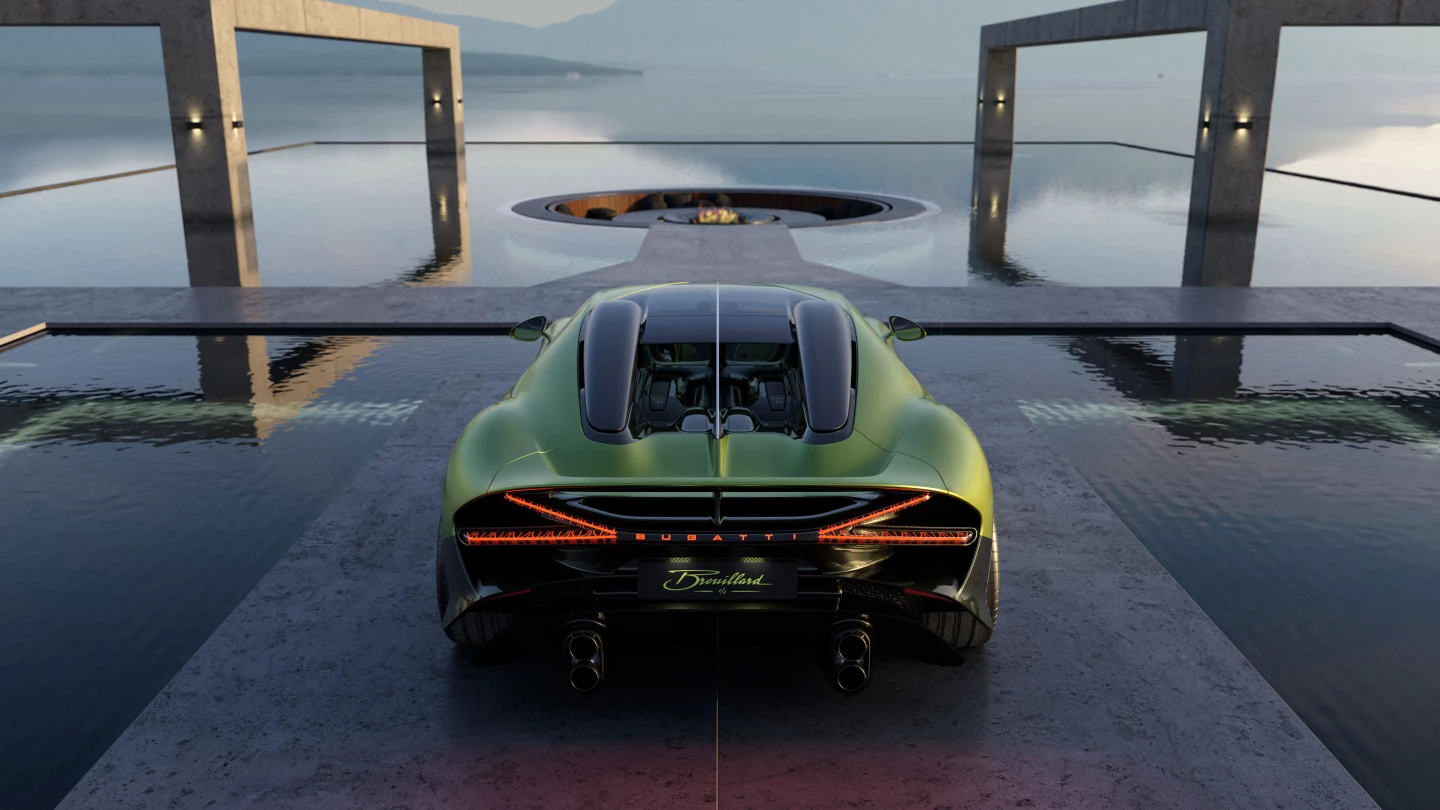 Powering the Brouillard is the most advanced version of Bugatti's 8.0-liter quad-turbocharged W16 engine