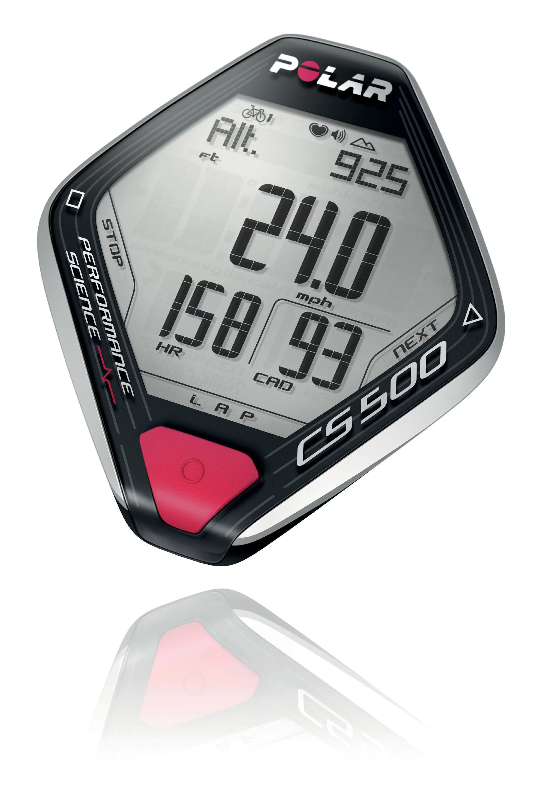 The Polar CS500 cycling computer features a large screen and rocker switch operation