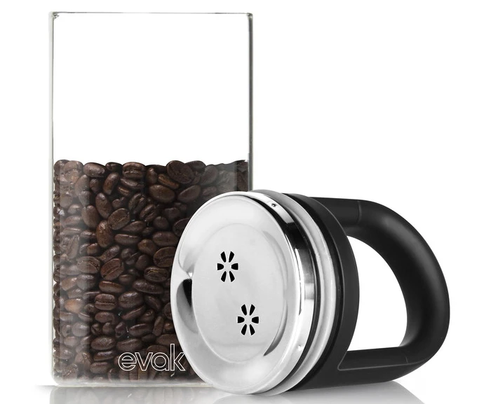To use the EVAK food storage system, you simply fill the jar with food and push the lid down as far as it will go