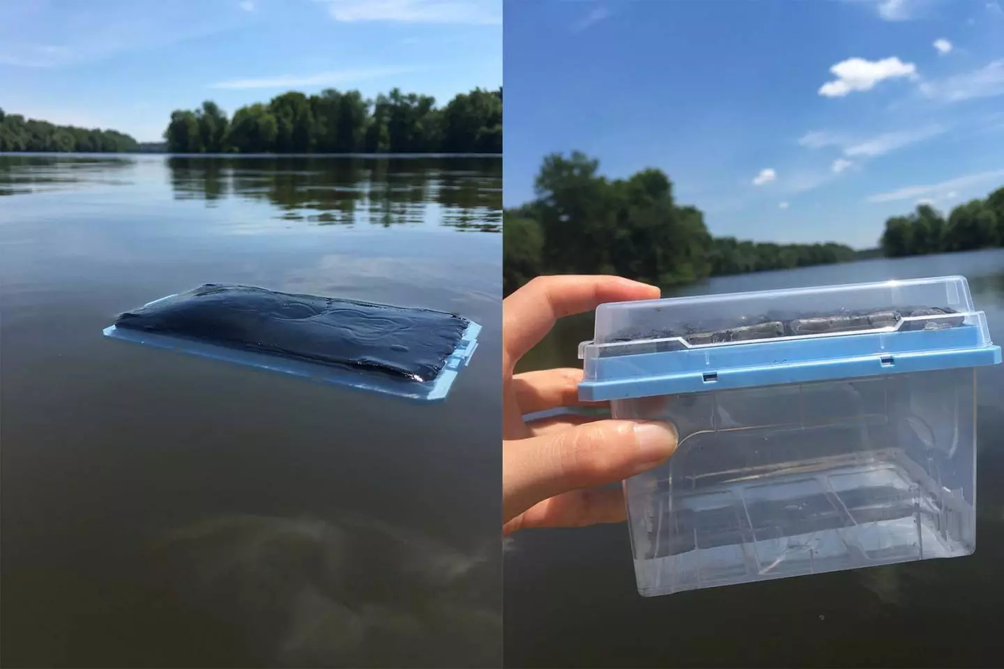 After floating in a lake for an hour, the device discharges drinkable water when heated by sunlight