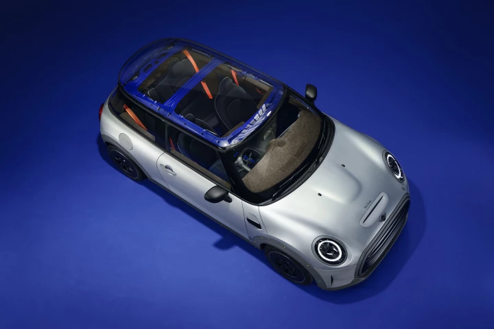 The Mini Strip's Perspex roof provides a view of the bare structural metal and interior cork trim