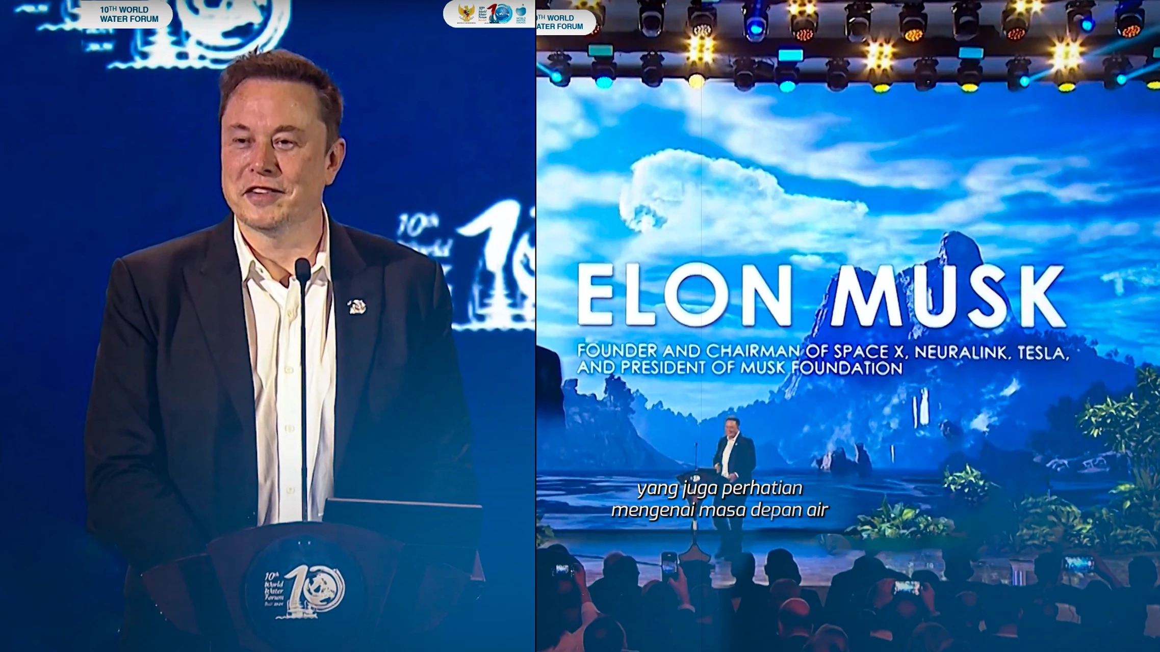 Elon Musk addresses the 10th World Water Forum in Bali, Indonesia