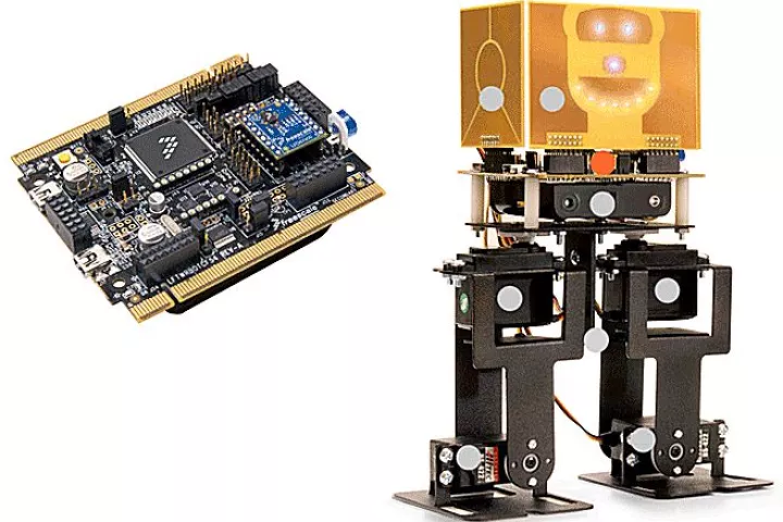 The Freestyle Semiconductor Mechatronics Robot with its 32-bit RISC microprocessor board (Photo: Freestyle Semiconductor)