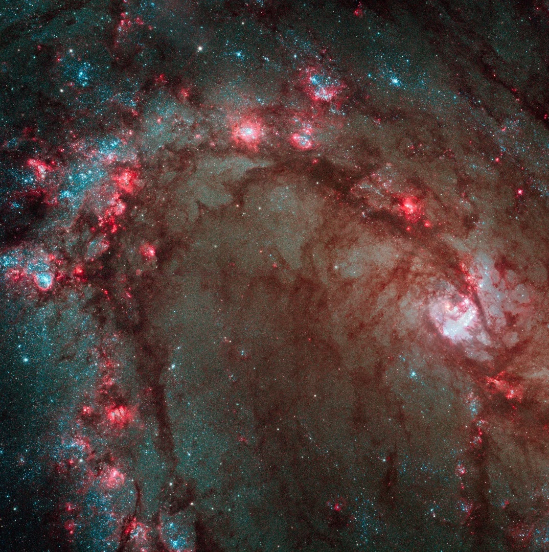 Nicknamed the Southern Pinwheel, M83 is undergoing more rapid star formation than our own Milky Way galaxy, especially in its nucleus. The sharp "eye" of the Wide Field Camera 3 (WFC3) has captured hundreds of young star clusters, ancient swarms of globular star clusters, and hundreds of thousands of individual stars, mostly blue supergiants and red supergiant