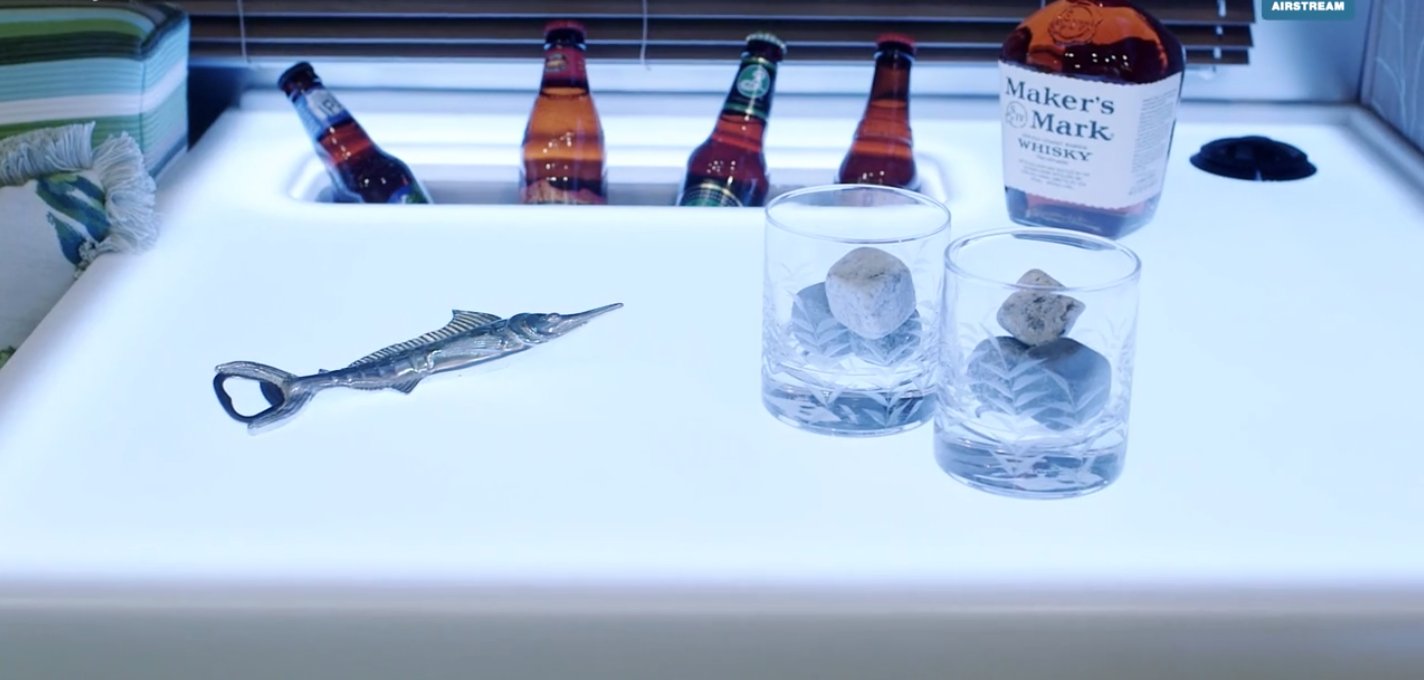 The illuminated bar is a highlight of the Tommy Bahama trailer