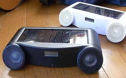 The Landport Solar Sound speakers, available in black and white.