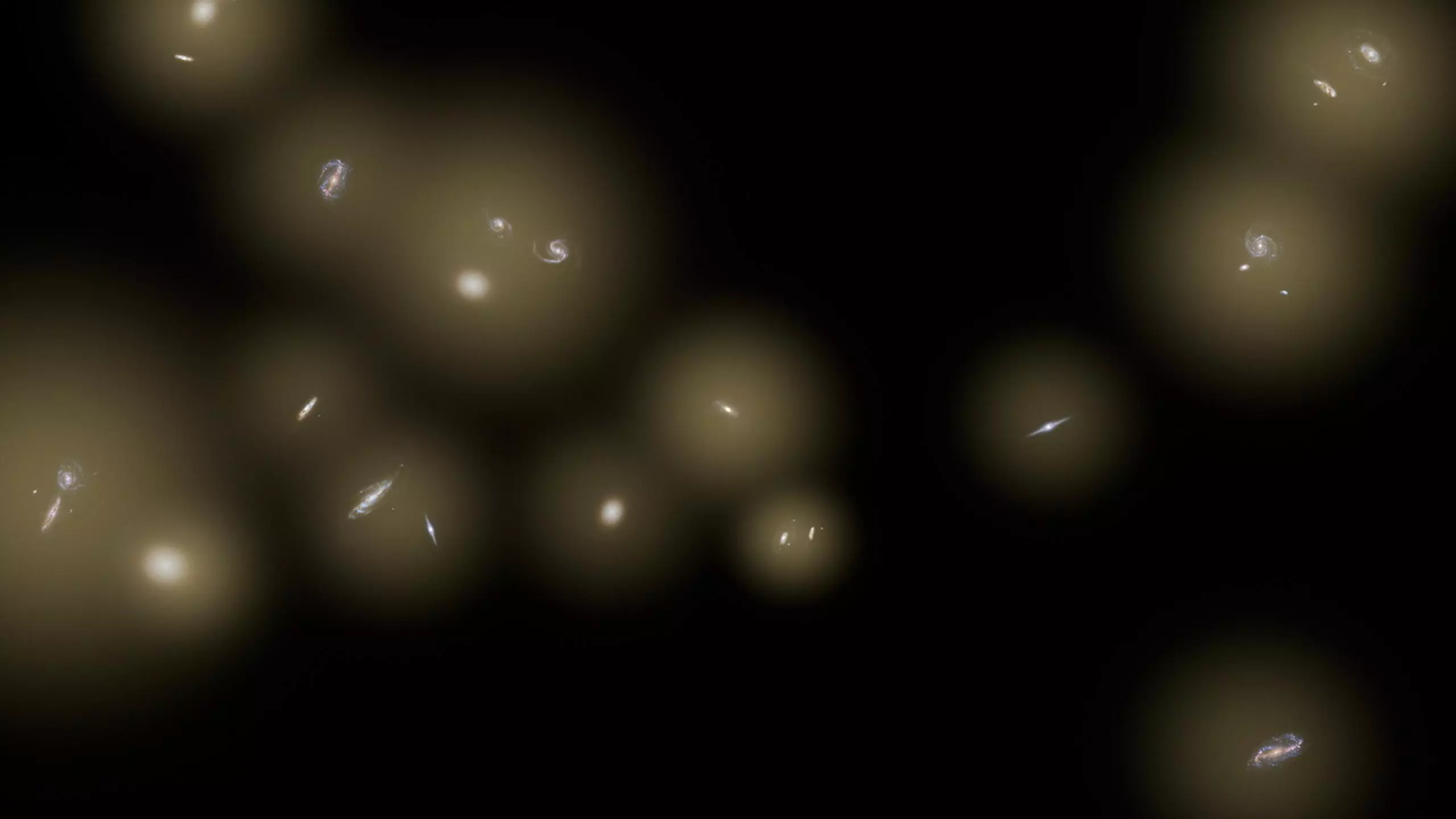 An artist's impression of a background glow caused by unseen stars hiding between galaxies