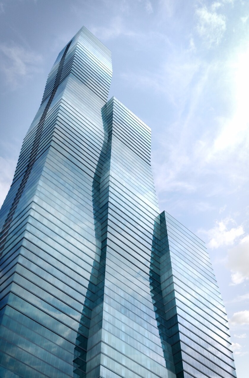 The sides of the Vista Tower's three tallest volumes will oscillate gently as they rise