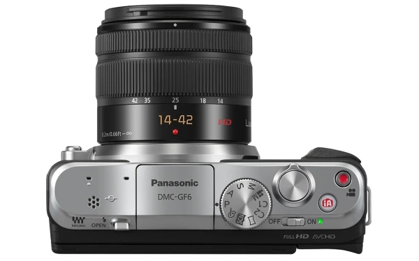 The Panasonic LUMIX DMC-GF6 features a mode dial which gives quick access to PASM options as well as custom settings and scene modes