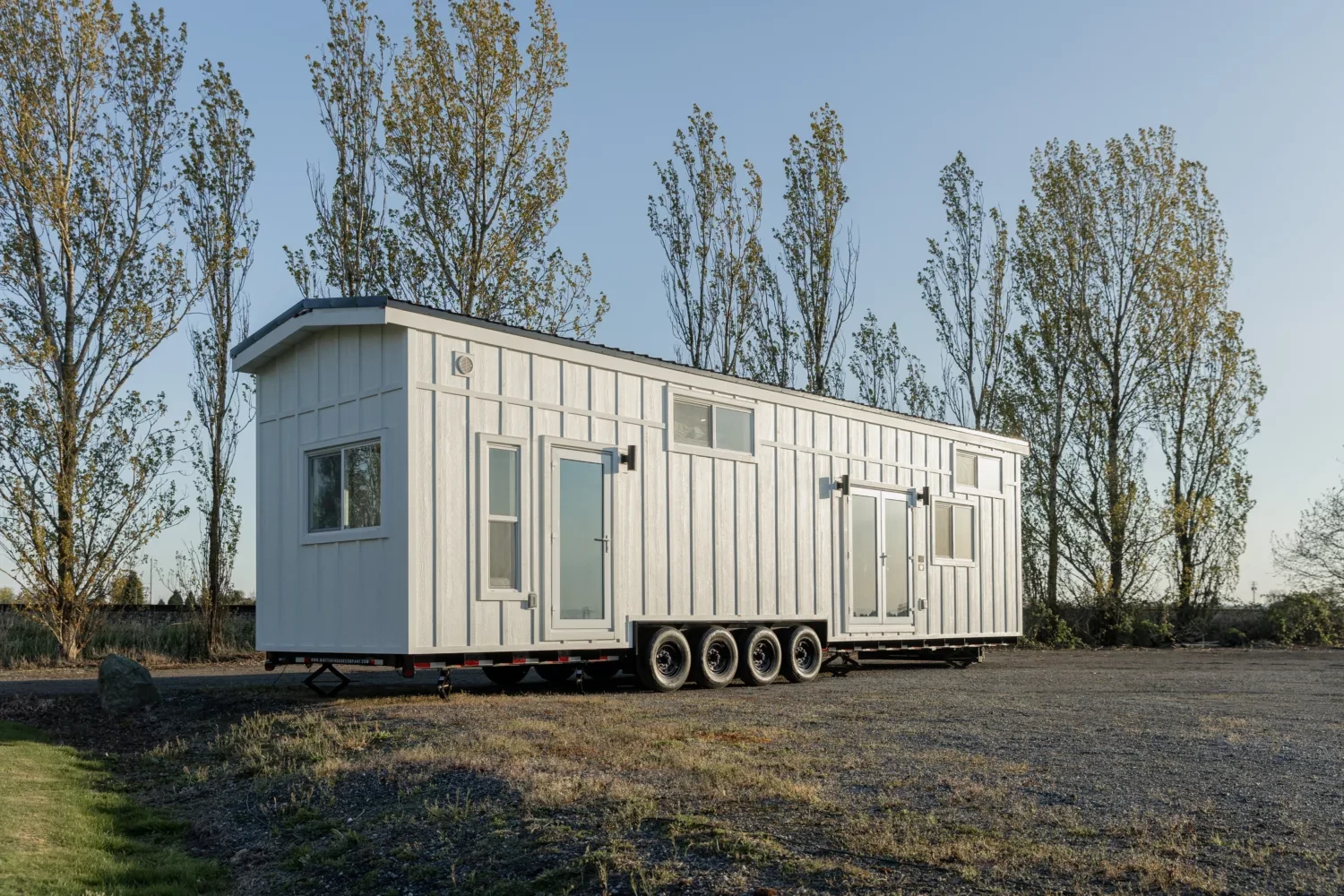 The Ventura Park Model Tiny Home is based on a quad-axle trailer and has a length of 40 ft (12.2 m)