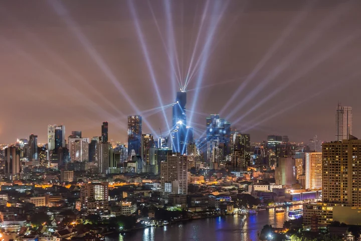 The tower's completion was celebrated with a light-show
