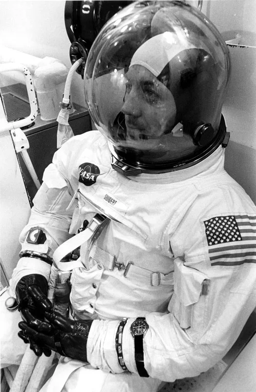 US Astronaut Jack Swigert with Omega Speedmaster prior to the Apollo 13 launch.
