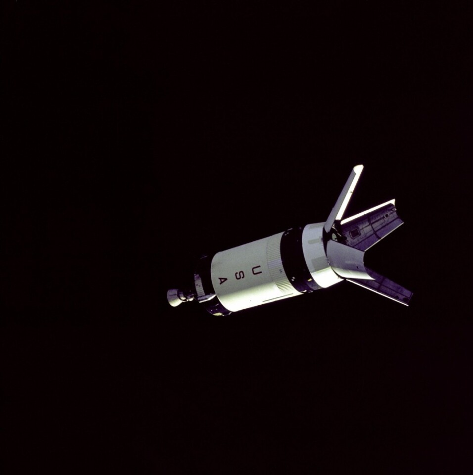 Apollo 7 S-IVB booster in darkness