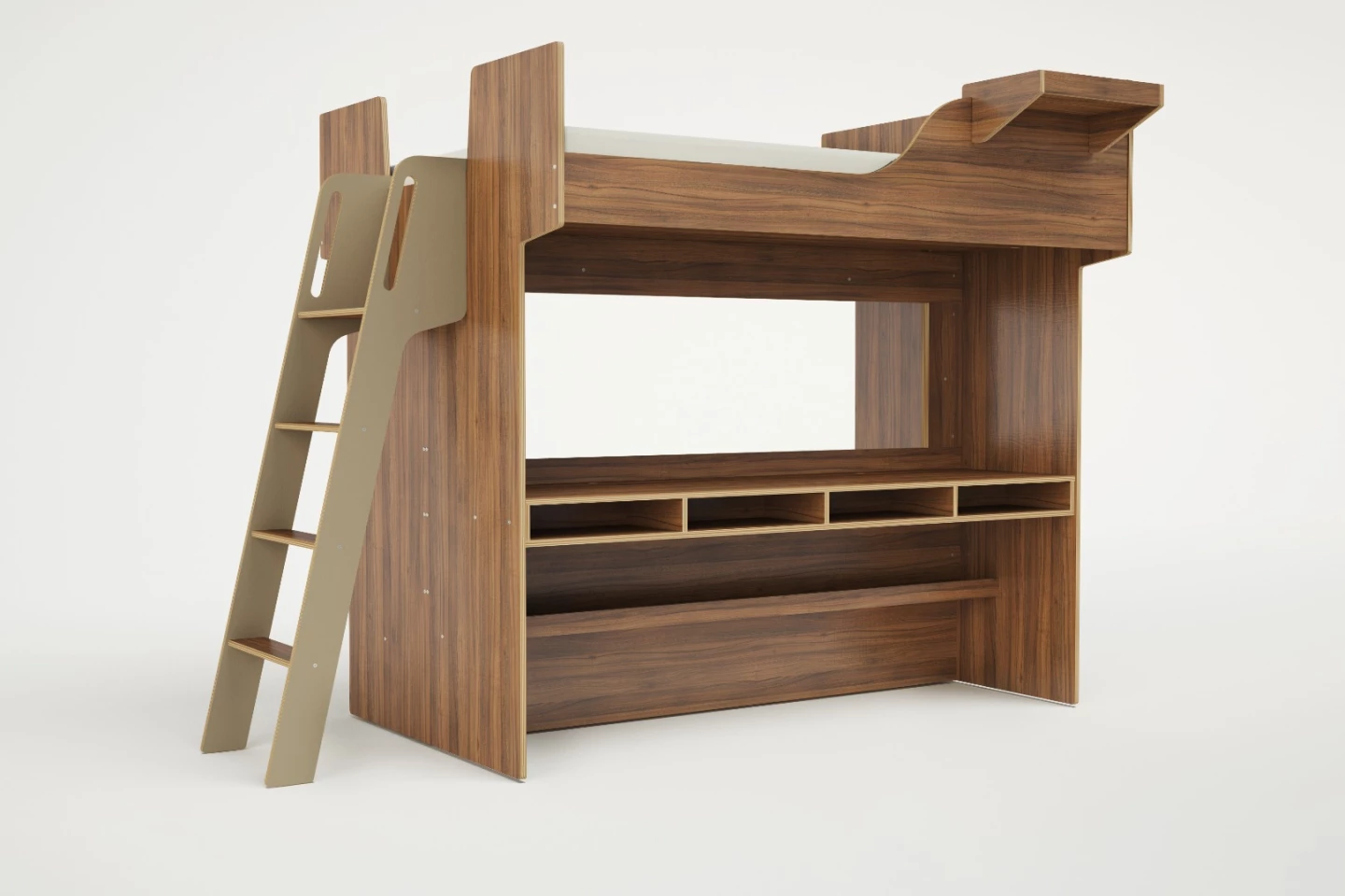 The Arca bed measures 83 x 100 x 63 in (211 x 254 160 cm), excluding its ladder