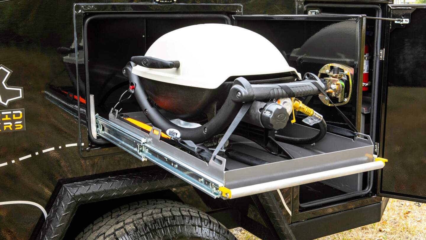 The optional slide-out BBQ grill adds more cooking power