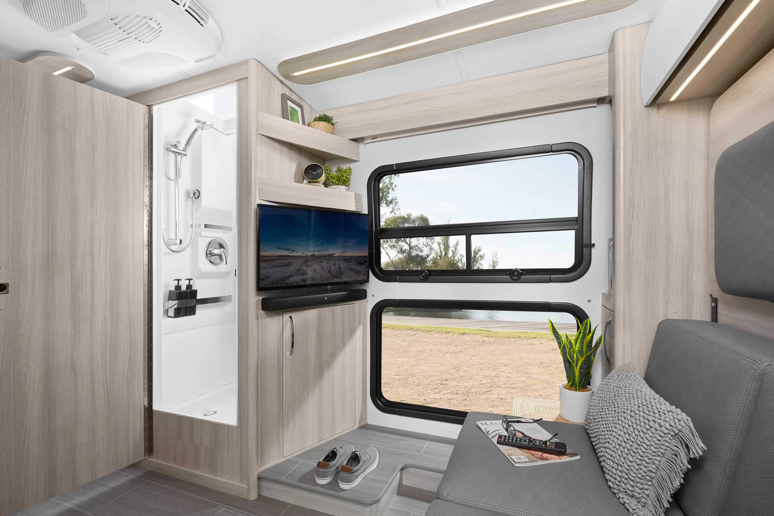Looking at the LTV Wonder Rear Lounge shower room