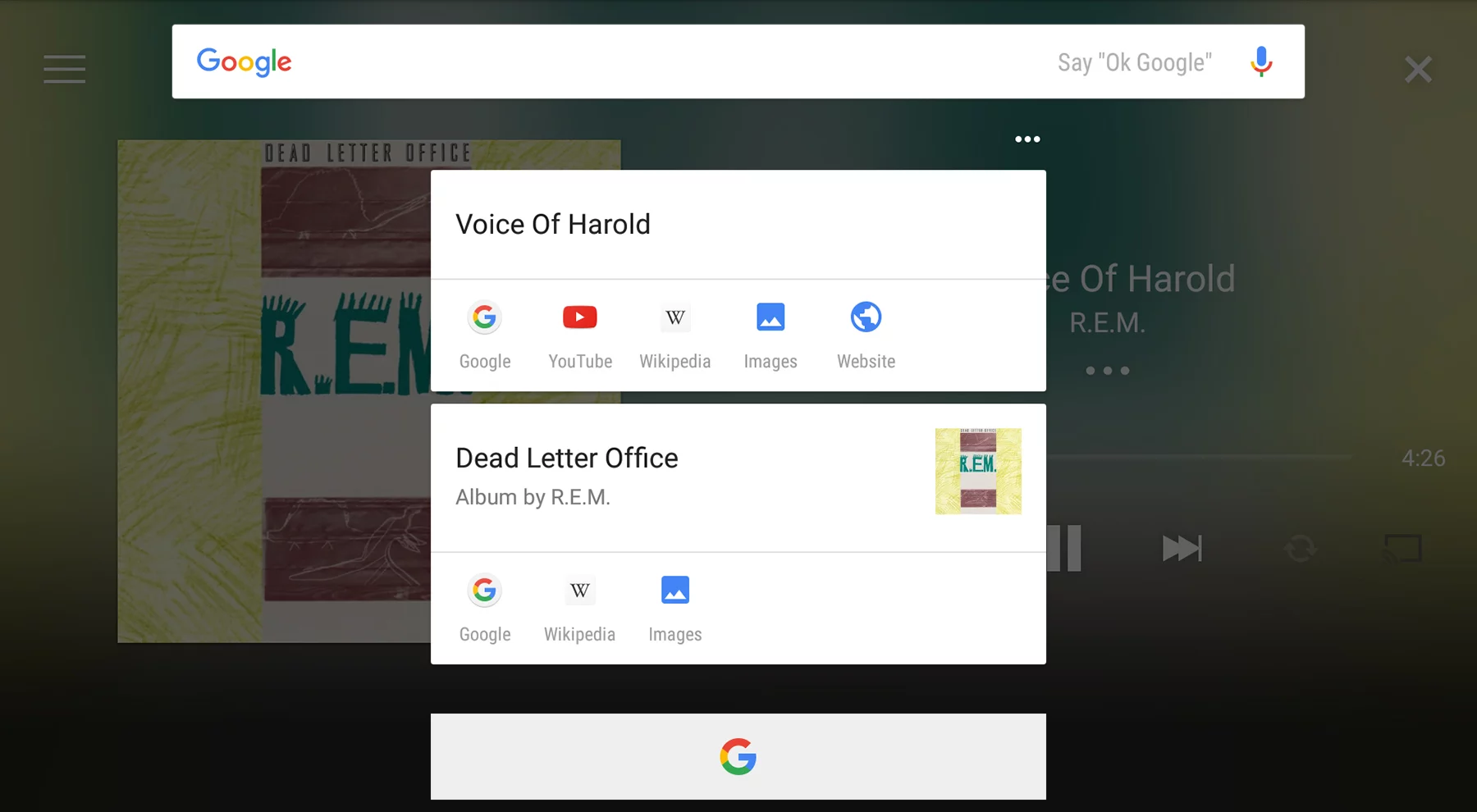 Google Now on Tap: identifying songs and albums... but not artists
