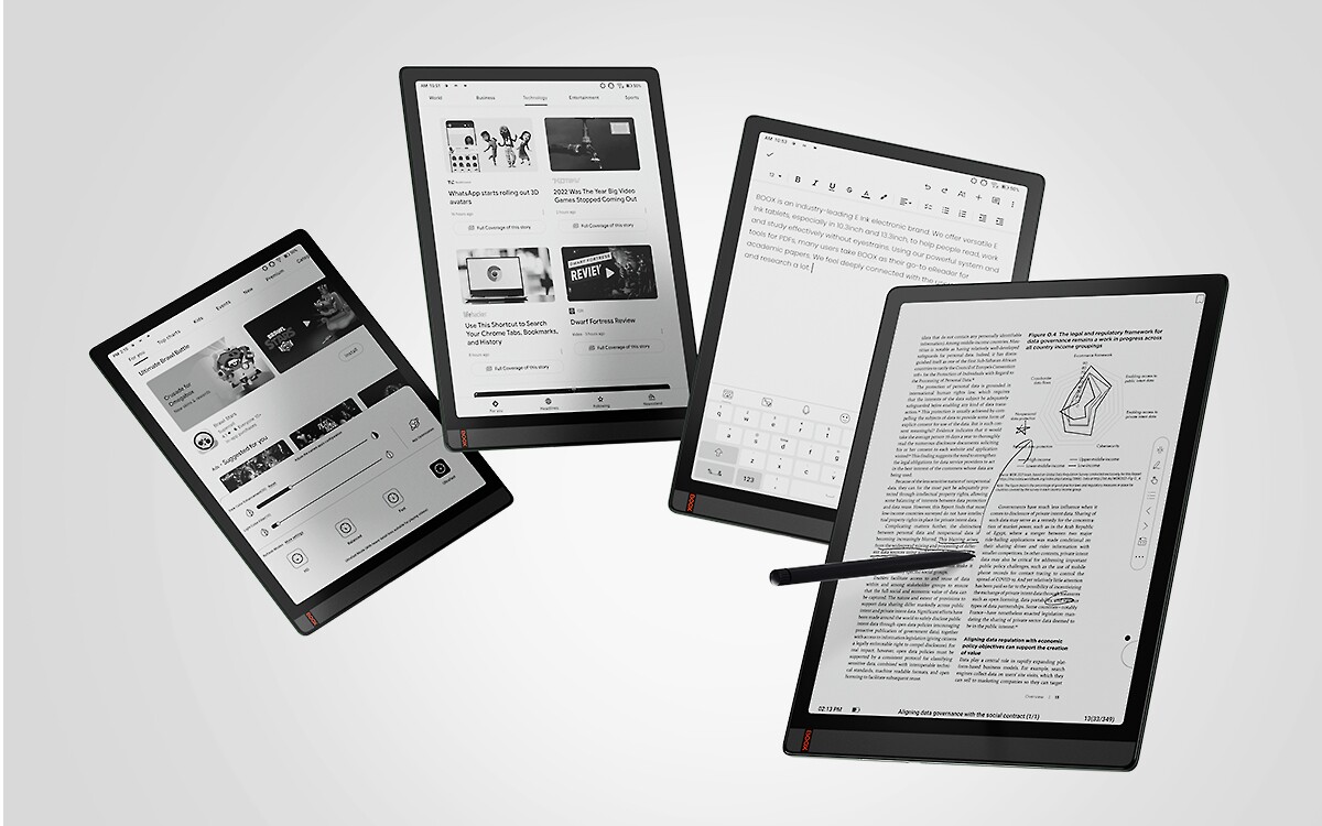 The Onyx Boox Tab X features capacitive touch for finger input, inductive touch for pen stylus and also works with Bluetooth keyboards.