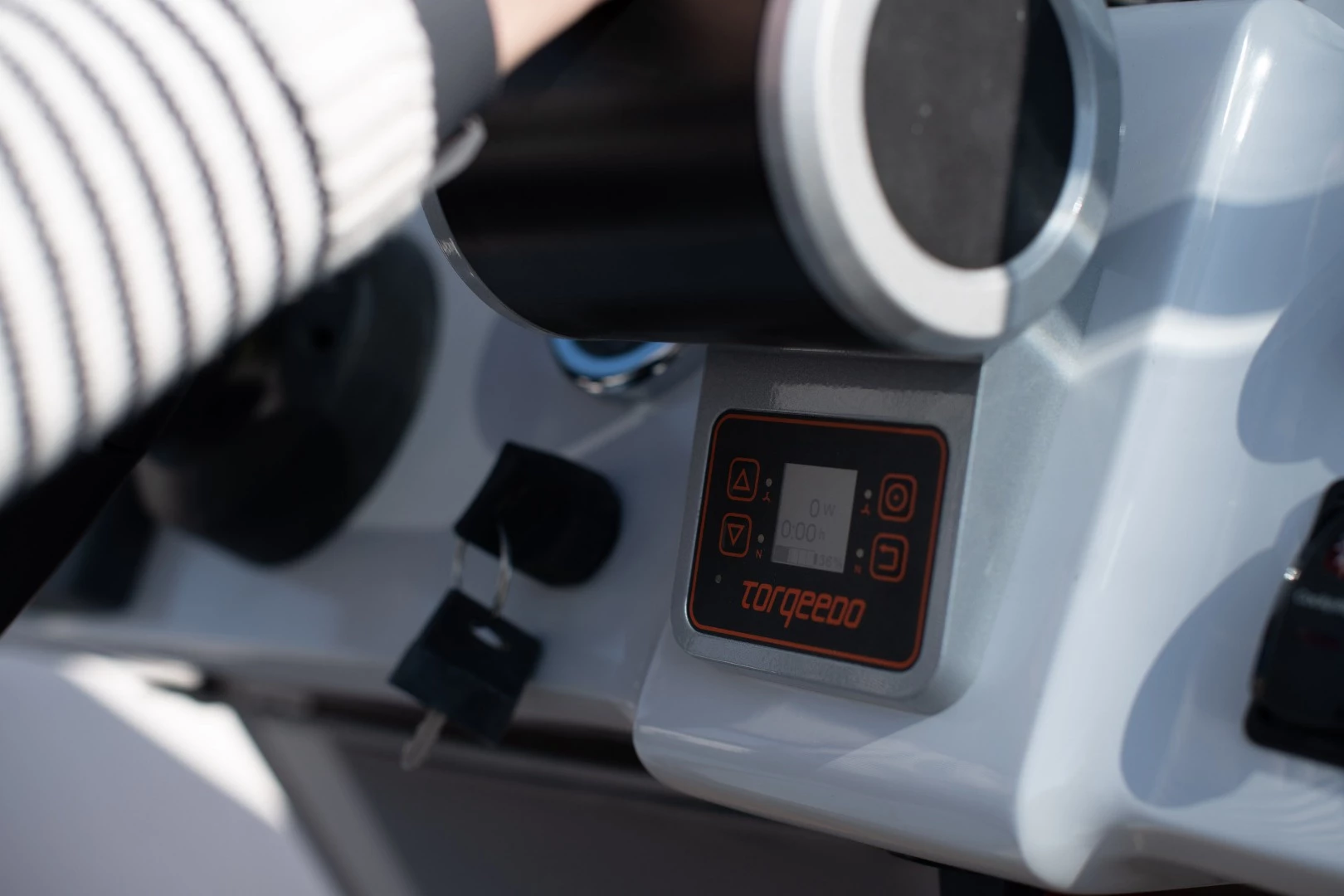 The Torqeedo power train comes with its own computer for at-a-glance power capacity and usage