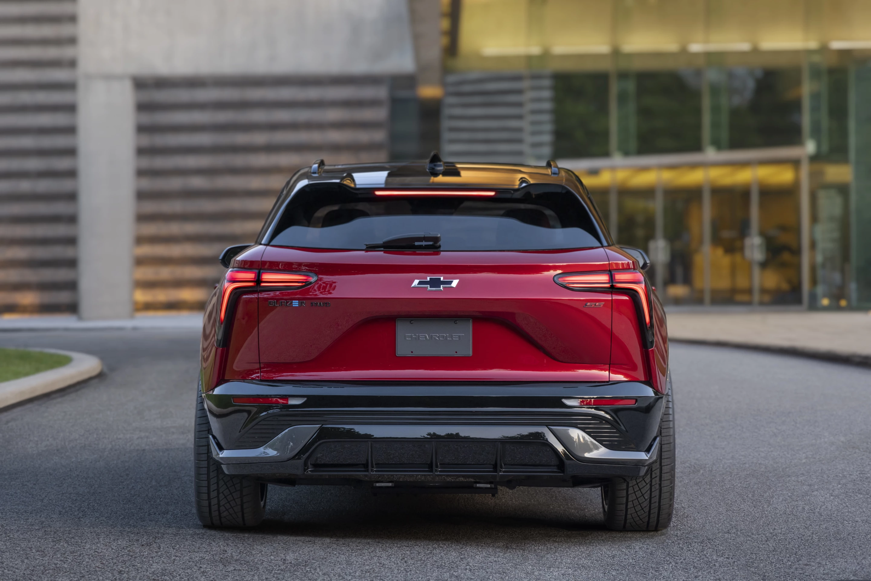 Rear view of 2024 Chevrolet Blazer EV SS in Radiant Red Tintcoat
