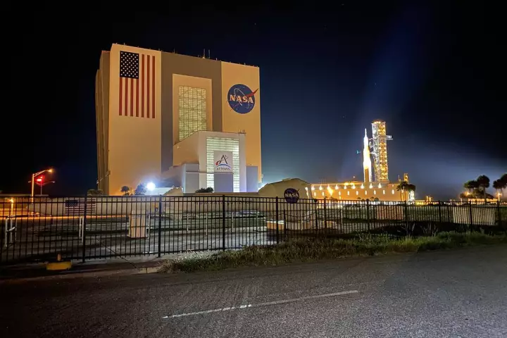 NASA's SLS and Orion spacecraft en route to the launch pad in early June