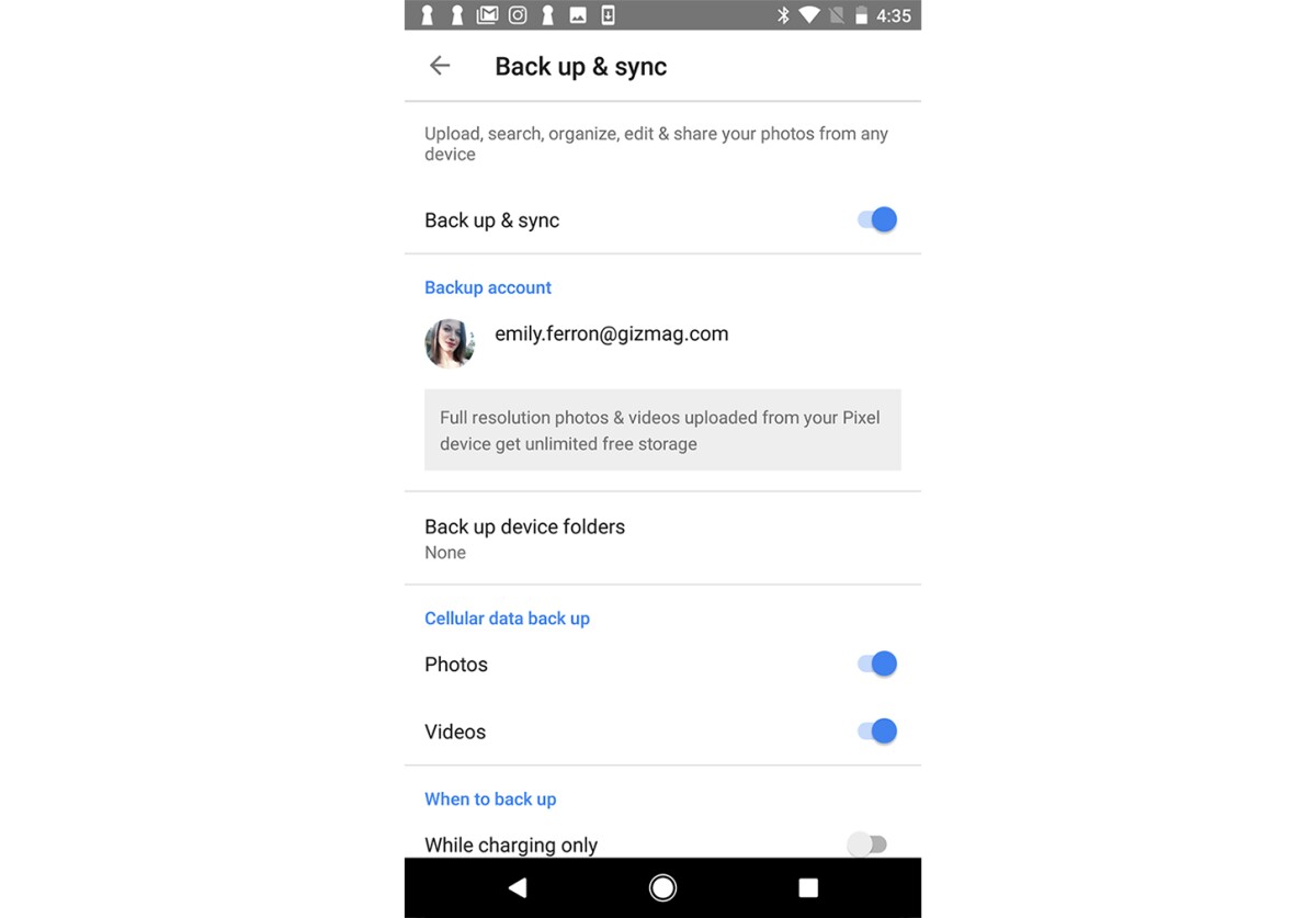 Back up & sync options in Google Photos