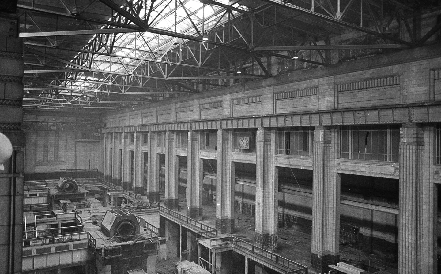 Historic photo showing the original interior of Battersea Power Station's Turbine Hall A