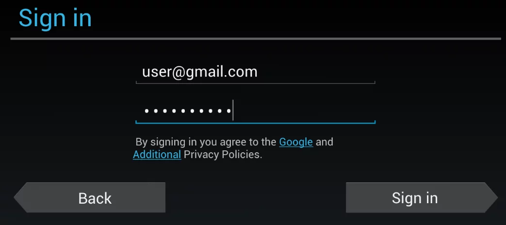 Sign in with your Google account credentials