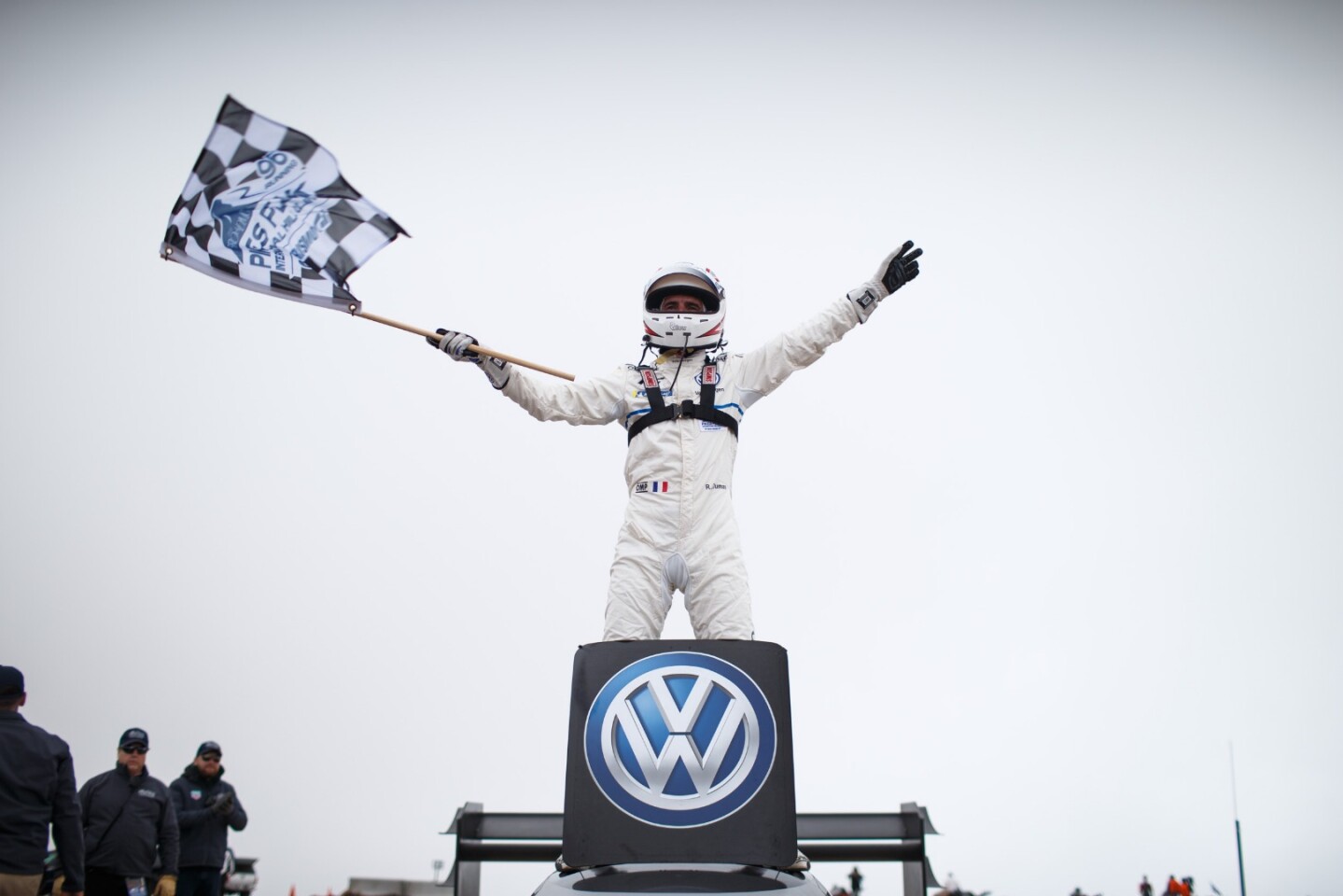 Romain Dumas celebrates his historic win