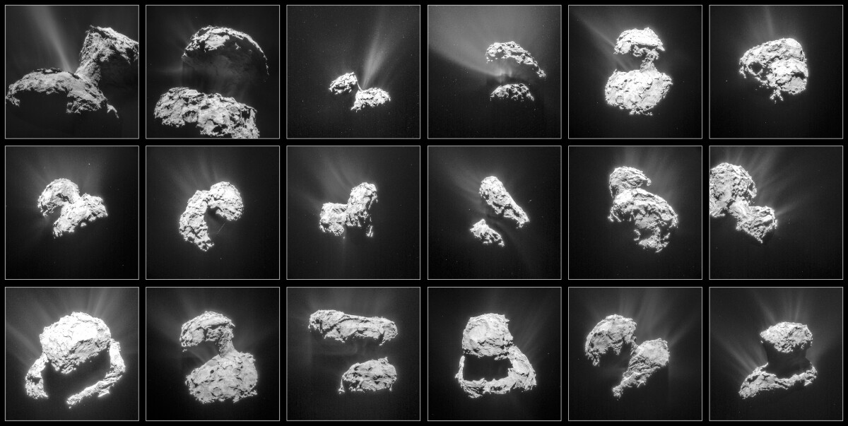 Comet activity between 31 January (top left) and 25 March (bottom right)