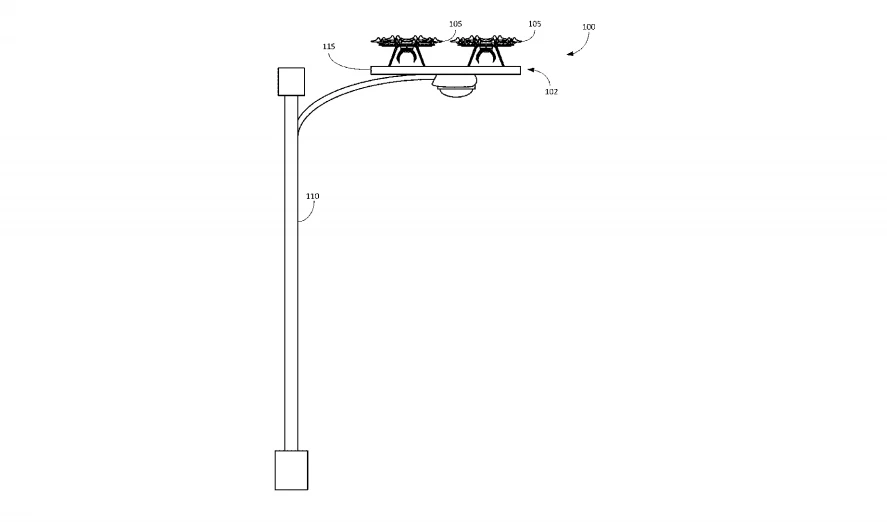 Drone docking stations on lamp posts and power poles could host multiple drones at the same time
