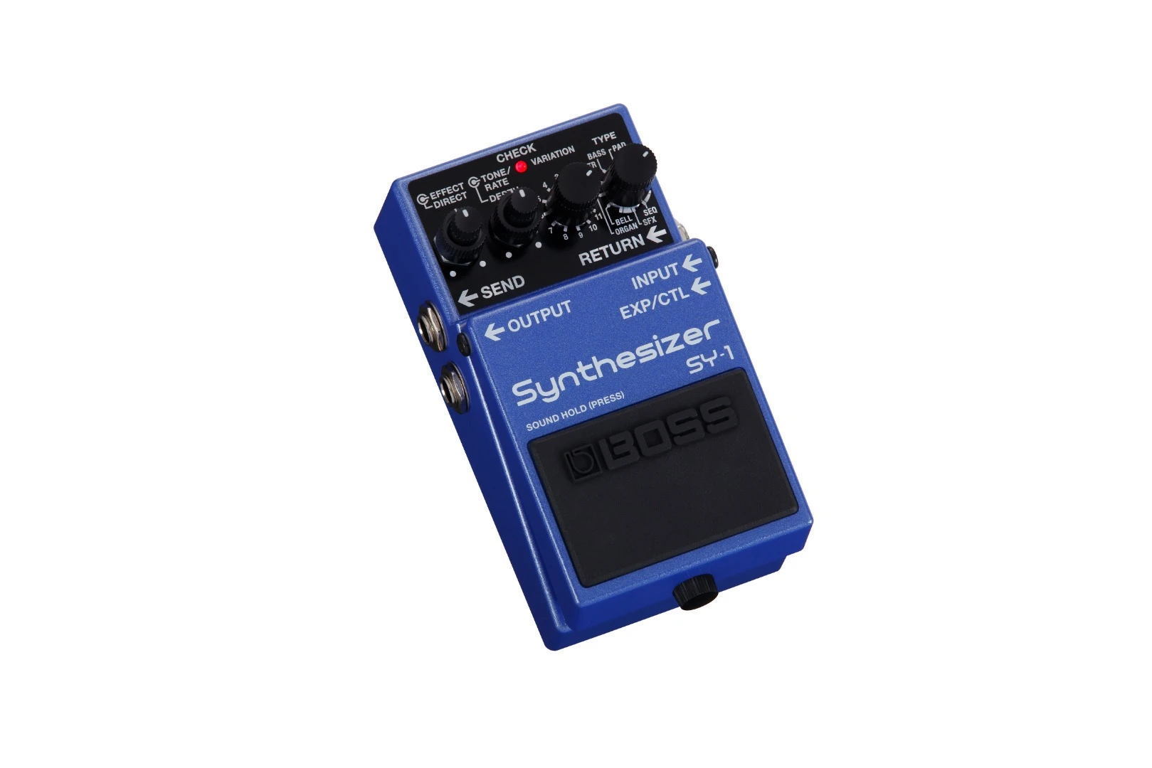 The SY-1 stomp's mammoth sound bank is divided into 11 sections, each containing 11 synth sound variants