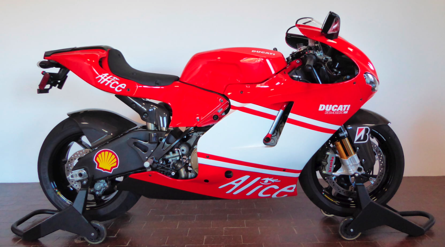 The first of the road-legal, limited-production factory MotoGP replicas, only 1500 were made and they offered a 197 hp motor giving it a top speed of 188 mph. Remarkably, they still don't sell for what they cost a decade ago, despite people storing them in climate controlled garages and looking at them instead of riding them. This bike has traveled less than 200 miles and still only fetched $50,600. My opinion is that these bikes are still a bargain, and that they will eventually sell for much more than they cost.