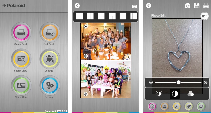 The Polaroid Zip app allows users to select and edit images for printing