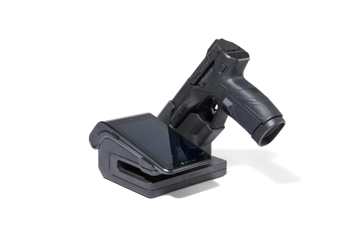 The Biofire Smart Gun with its dock for charging and prgramming