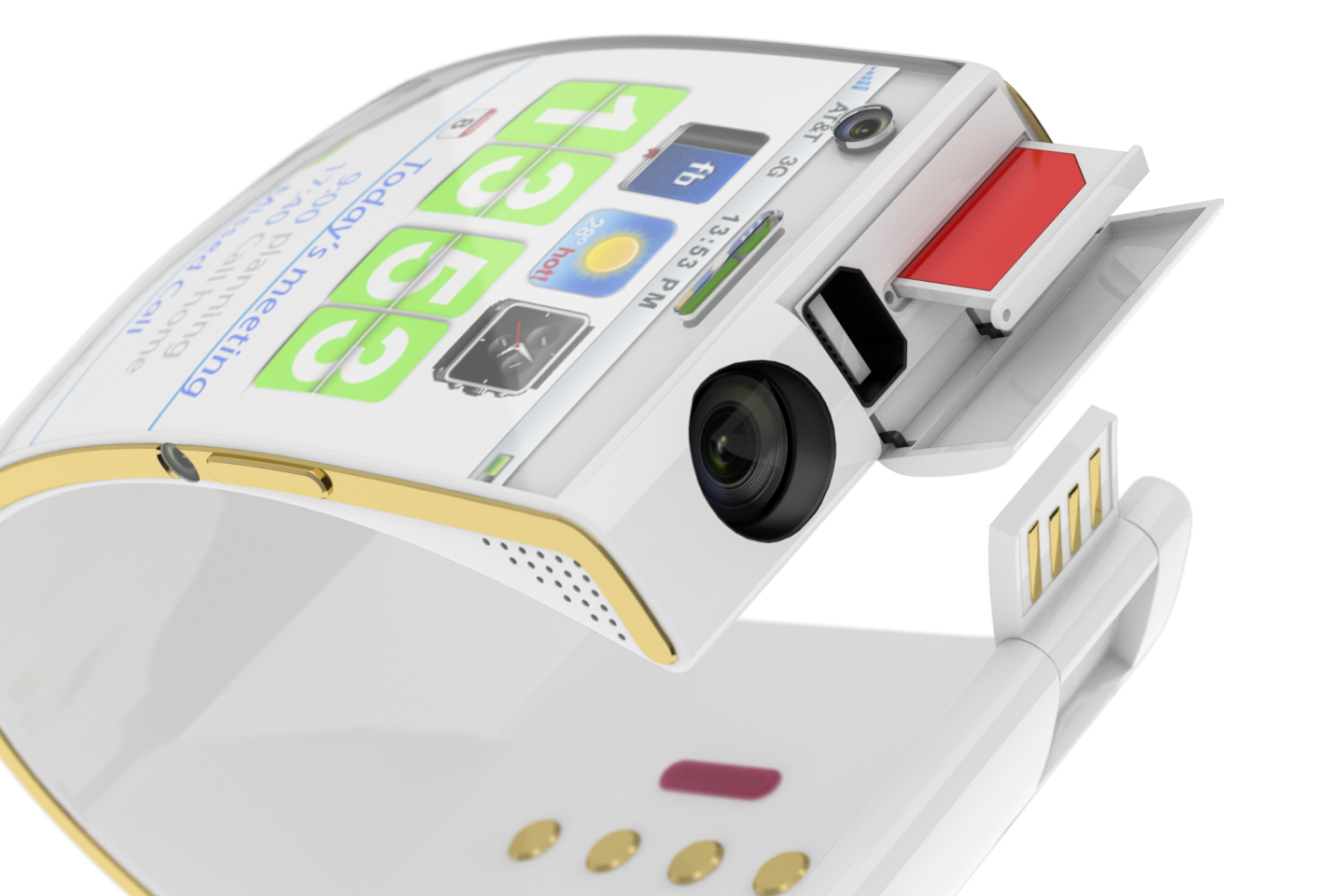 The Smile has three cameras, a front-facing webcam, a 12-megapixel snapper and a side-mounted scanner/reader