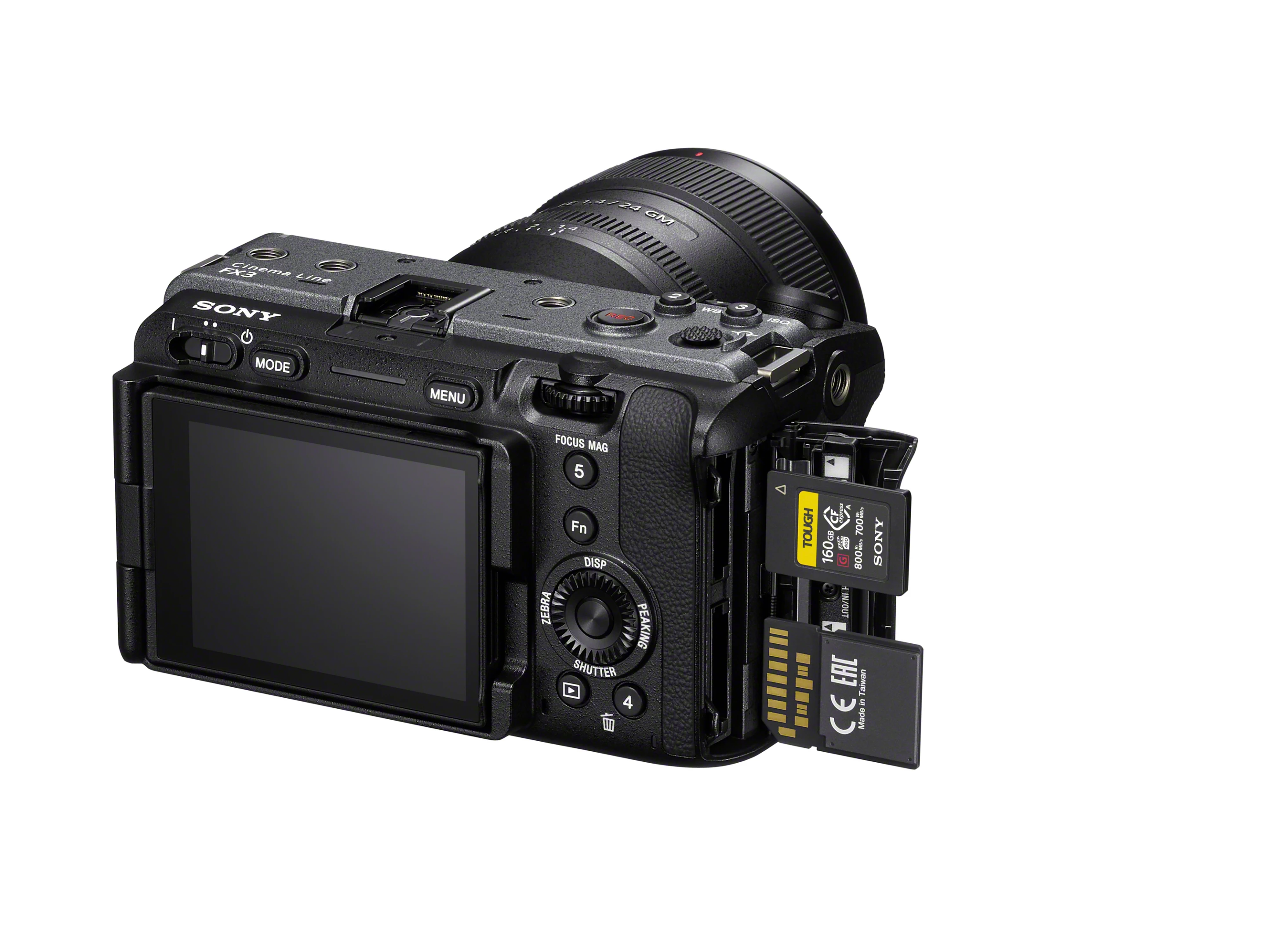 The FX3's dual media slots can accommodate CFExpress or SD cards