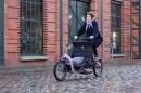 The E-Fold Long John cargo e-bike can be optioned with a side-by-side seating platform for securely hauling a couple of kids