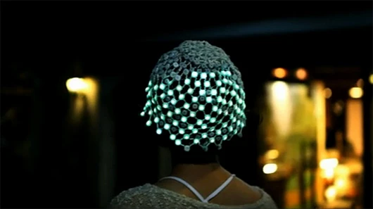 Gravity of Light's embedded LEDs react to the tilt of your head, creating the illusion of flowing pixels