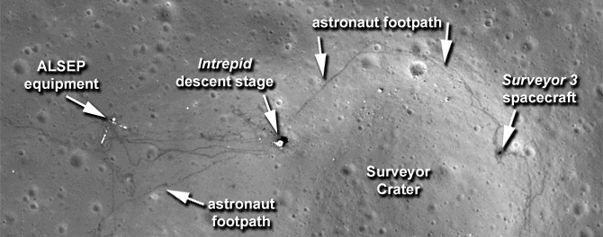 The Apollo 12 landing site, as photographed by LROC