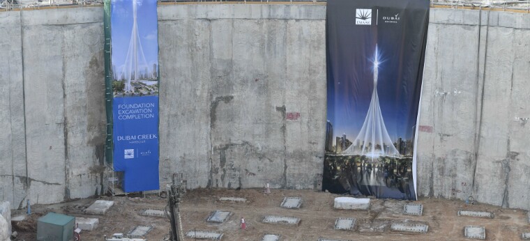 The Dubai Creek Tower's foundations required 211,200 tons of concrete be poured