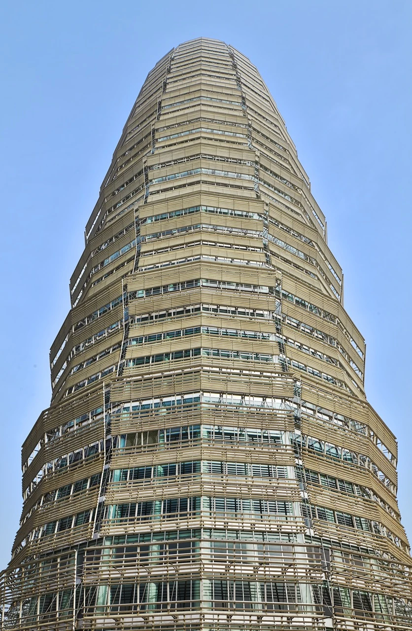 The development is notable for its series of upward-slanting aluminum screens (Image: SOM)