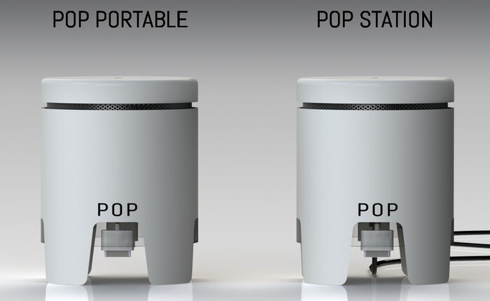 The POP charger comes in battery-powered "Portable" and AC-powered "Station" models