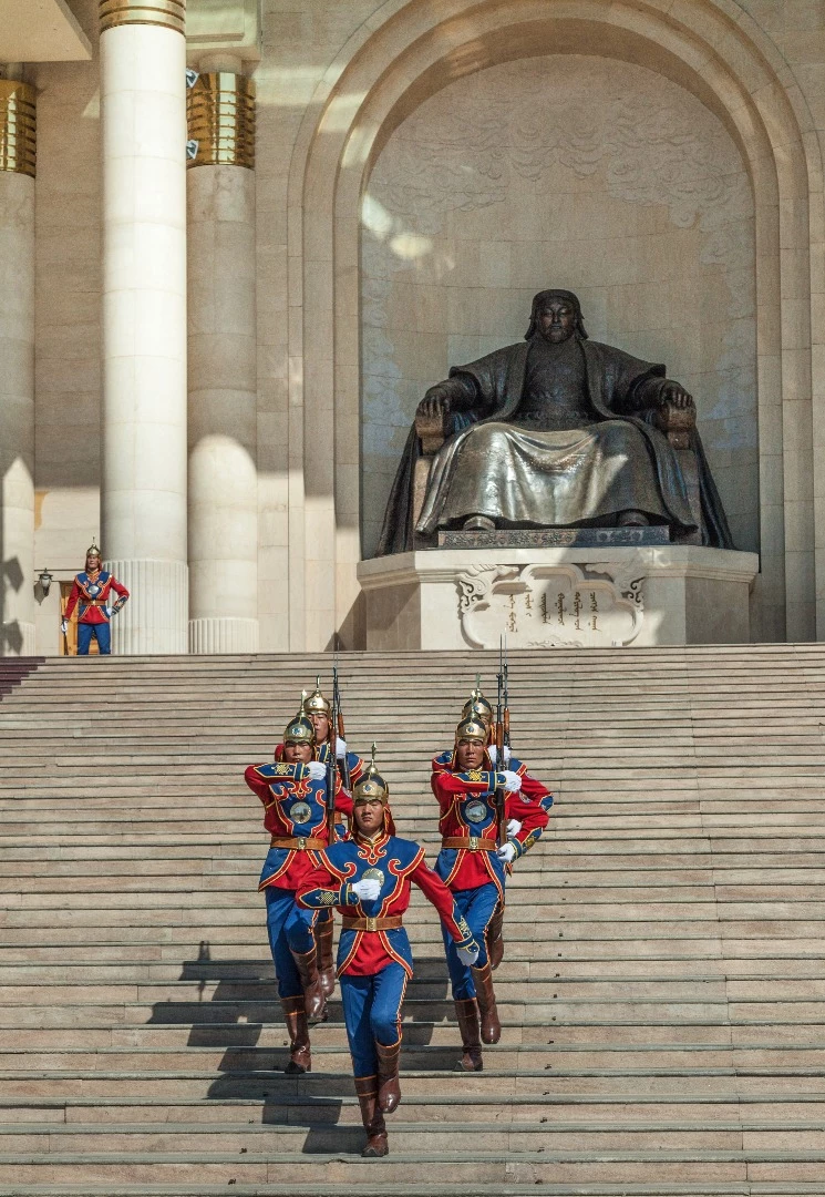 Changing of the guard: a rare treat in Chinggis Khaan Square, Ulaanbaatar