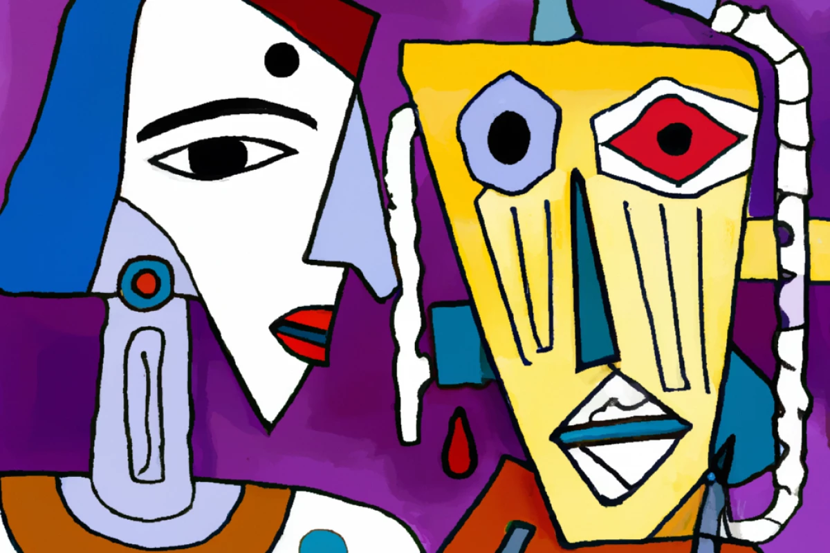 "A robot stealing a human's voice, in the style of Picasso."