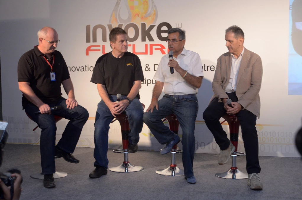 Markus Feichtner (AVL), Erik Buell (EBR), Hero MotoCorp CEO Pawan Munjal and Alberto Strazzari of Engines Engineering